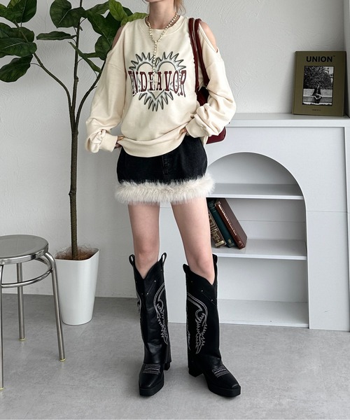 sedacle girl（セダクルガール）の「オープンショルダースウェット（スウェット・レディース・ベージュ/チャコールグレー/アイボリー・FREE）」の10枚目の写真