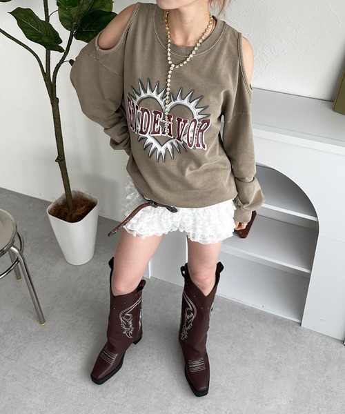 sedacle girl（セダクルガール）の「オープンショルダースウェット（スウェット・レディース・ベージュ/チャコールグレー/アイボリー・FREE）」の18枚目の写真