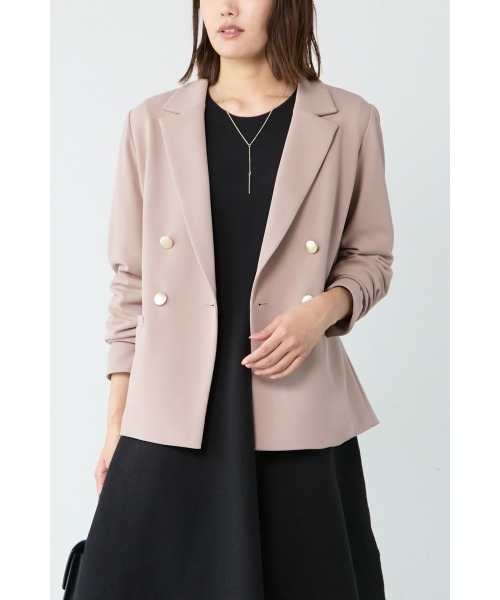 M.deux(エムドゥ)の「◇ハイストレッチダブルジャケット◇(テーラードジャケット・レディース・ベージュ/ネイビー・MEDIUM)」の2枚目の写真