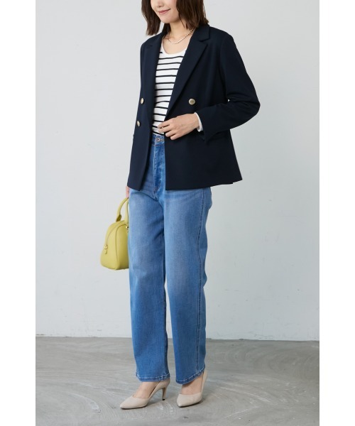 M.deux(エムドゥ)の「◇ハイストレッチダブルジャケット◇(テーラードジャケット・レディース・ベージュ/ネイビー・MEDIUM)」の5枚目の写真