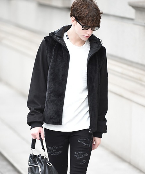 Buffalo Bobs(バッファローボブズ)の「TRANSFORM-FUR(トランスフォーム ファー) 3WAY フェイクファー エコダウン ブルゾン(ダウンジャケット/コート・メンズ・ブラック/ベージュ・1-2/2-3/3-4)」の7枚目の写真