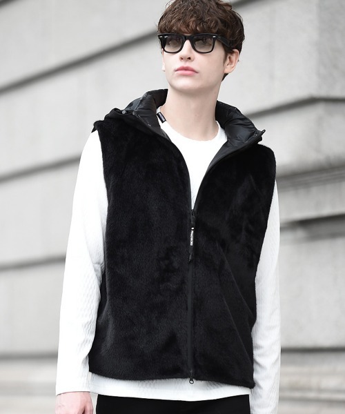 Buffalo Bobs(バッファローボブズ)の「TRANSFORM-FUR(トランスフォーム ファー) 3WAY フェイクファー エコダウン ブルゾン(ダウンジャケット/コート・メンズ・ブラック/ベージュ・1-2/2-3/3-4)」の11枚目の写真