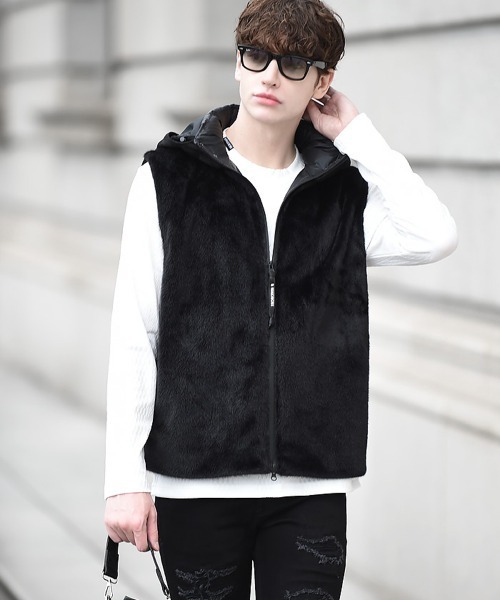 Buffalo Bobs(バッファローボブズ)の「TRANSFORM-FUR(トランスフォーム ファー) 3WAY フェイクファー エコダウン ブルゾン(ダウンジャケット/コート・メンズ・ブラック/ベージュ・1-2/2-3/3-4)」の12枚目の写真