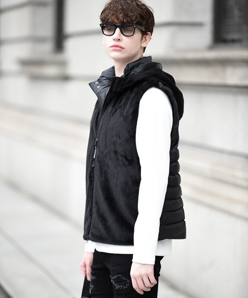 Buffalo Bobs(バッファローボブズ)の「TRANSFORM-FUR(トランスフォーム ファー) 3WAY フェイクファー エコダウン ブルゾン(ダウンジャケット/コート・メンズ・ブラック/ベージュ・1-2/2-3/3-4)」の13枚目の写真