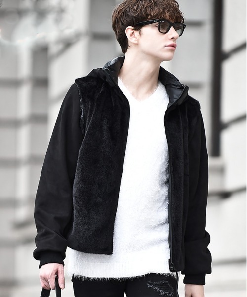 Buffalo Bobs(バッファローボブズ)の「TRANSFORM-FUR(トランスフォーム ファー) 3WAY フェイクファー エコダウン ブルゾン(ダウンジャケット/コート・メンズ・ブラック/ベージュ・1-2/2-3/3-4)」の6枚目の写真