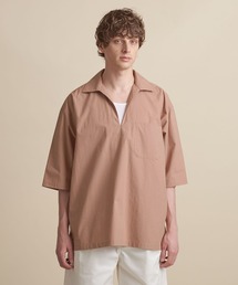 美品　ユナイテッドアローズ　リネン長袖シャツ　スキッパー襟　40　ピンク　麻 WEB限定 WARDROBE SMART】コットン バンドカラー スキッパー