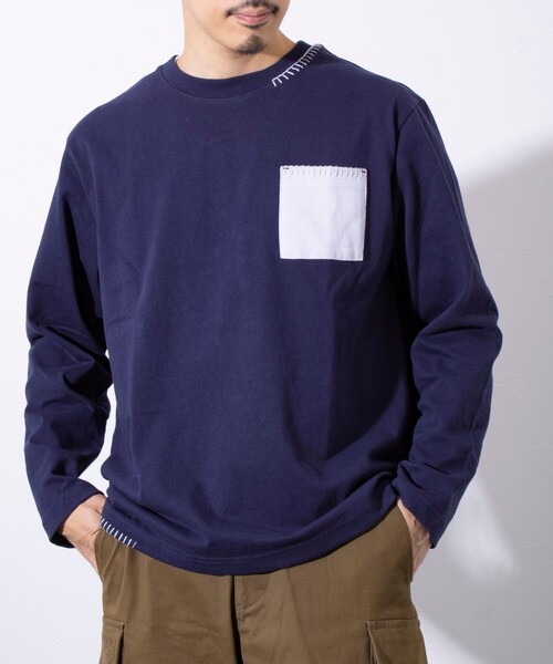GLOSTER(グロスター)の「【GLOSTER/グロスター】ニットポケット ハンドステッチ ポケット長袖Tシャツ(Tシャツ/カットソー・メンズ・グレー/ホワイト/ネイビー・S/L/M)」の1枚目の写真