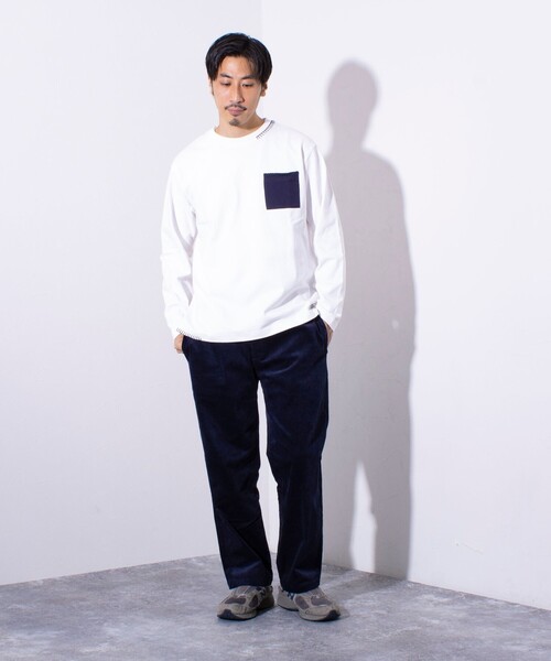 GLOSTER(グロスター)の「【GLOSTER/グロスター】ニットポケット ハンドステッチ ポケット長袖Tシャツ(Tシャツ/カットソー・メンズ・グレー/ホワイト/ネイビー・S/L/M)」の4枚目の写真