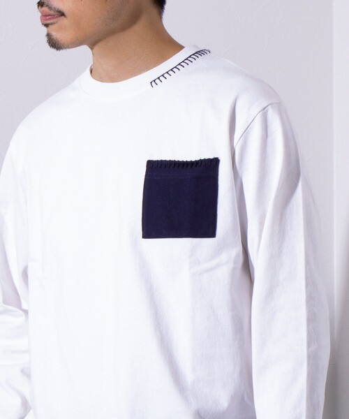 GLOSTER(グロスター)の「【GLOSTER/グロスター】ニットポケット ハンドステッチ ポケット長袖Tシャツ(Tシャツ/カットソー・メンズ・グレー/ホワイト/ネイビー・S/L/M)」の5枚目の写真