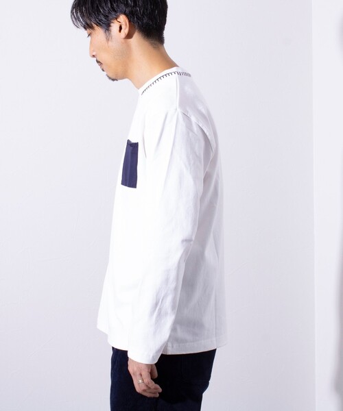 GLOSTER(グロスター)の「【GLOSTER/グロスター】ニットポケット ハンドステッチ ポケット長袖Tシャツ(Tシャツ/カットソー・メンズ・グレー/ホワイト/ネイビー・S/L/M)」の6枚目の写真