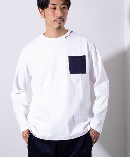 GLOSTER(グロスター)の「【GLOSTER/グロスター】ニットポケット ハンドステッチ ポケット長袖Tシャツ(Tシャツ/カットソー・メンズ・グレー/ホワイト/ネイビー・S/L/M)」の8枚目の写真