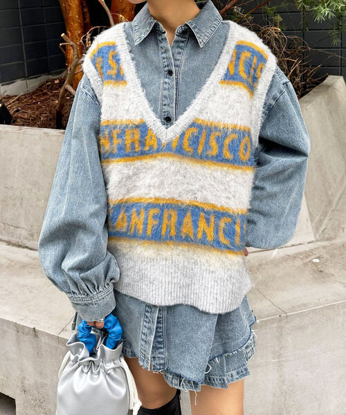 【セール】【HELLO.SANFRANCISCO/ハローサンフランシスコ】ロゴジャガードニットベスト（ベスト）｜HELLO.SANFRANCISCO（ハローサンフランシスコ）