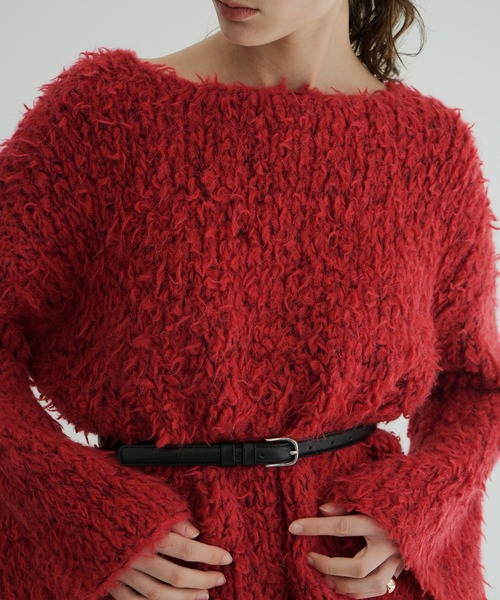 CLANE(クラネ)の「BEAR SHAGGY HAND KNIT TOPS(ニット/セーター・レディース・ネイビー/アイボリー/レッド・2/1)」の3枚目の写真