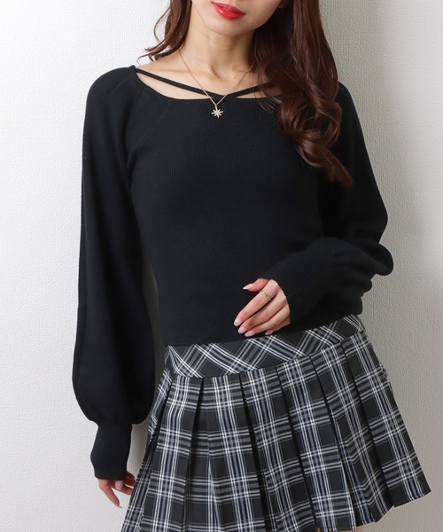 Lace Ladies（レースレディース）の「スクエアネック ギャザースリーブ リブ ニット トップス（ニット/セーター・レディース・アイボリー/グレイッシュベージュ/ブラック/ホワイト/グリーン・FREE）」の6枚目の写真
