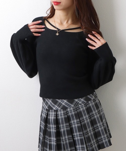 Lace Ladies（レースレディース）の「スクエアネック ギャザースリーブ リブ ニット トップス（ニット/セーター・レディース・アイボリー/グレイッシュベージュ/ブラック/ホワイト/グリーン・FREE）」の7枚目の写真