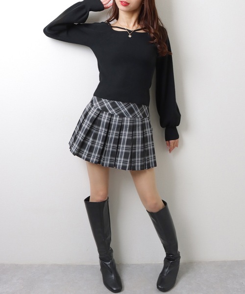Lace Ladies（レースレディース）の「スクエアネック ギャザースリーブ リブ ニット トップス（ニット/セーター・レディース・アイボリー/グレイッシュベージュ/ブラック/ホワイト/グリーン・FREE）」の8枚目の写真