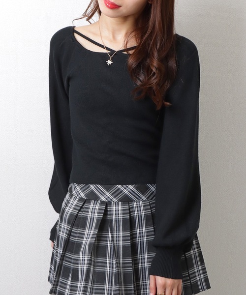 Lace Ladies（レースレディース）の「スクエアネック ギャザースリーブ リブ ニット トップス（ニット/セーター・レディース・アイボリー/グレイッシュベージュ/ブラック/ホワイト/グリーン・FREE）」の9枚目の写真