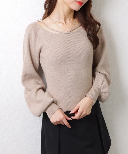 Lace Ladies（レースレディース）の「スクエアネック ギャザースリーブ リブ ニット トップス（ニット/セーター・レディース・アイボリー/グレイッシュベージュ/ブラック/ホワイト/グリーン・FREE）」の18枚目の写真