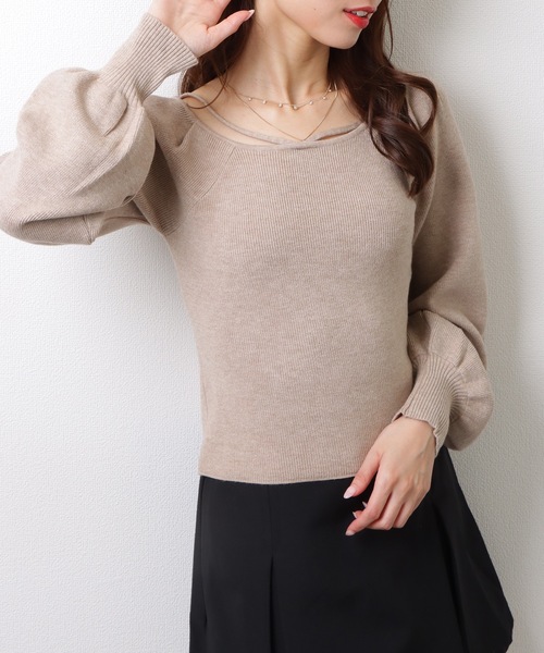 Lace Ladies（レースレディース）の「スクエアネック ギャザースリーブ リブ ニット トップス（ニット/セーター・レディース・アイボリー/グレイッシュベージュ/ブラック/ホワイト/グリーン・FREE）」の19枚目の写真