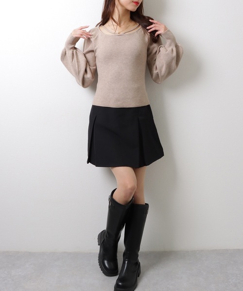 Lace Ladies（レースレディース）の「スクエアネック ギャザースリーブ リブ ニット トップス（ニット/セーター・レディース・アイボリー/グレイッシュベージュ/ブラック/ホワイト/グリーン・FREE）」の20枚目の写真