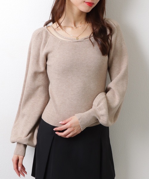Lace Ladies（レースレディース）の「スクエアネック ギャザースリーブ リブ ニット トップス（ニット/セーター・レディース・アイボリー/グレイッシュベージュ/ブラック/ホワイト/グリーン・FREE）」の21枚目の写真