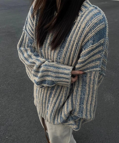 aimoha（アイモハ）の「レトロセーター（ニット/セーター・レディース・ブルー・MEDIUM/LARGE/X-LARGE/XX-LARGE/XXX-LARGE）」の7枚目の写真