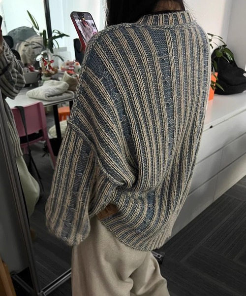 aimoha（アイモハ）の「レトロセーター（ニット/セーター・レディース・ブルー・MEDIUM/LARGE/X-LARGE/XX-LARGE/XXX-LARGE）」の6枚目の写真