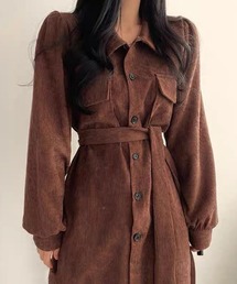 コーデュロイAラインロングシャツワンピース