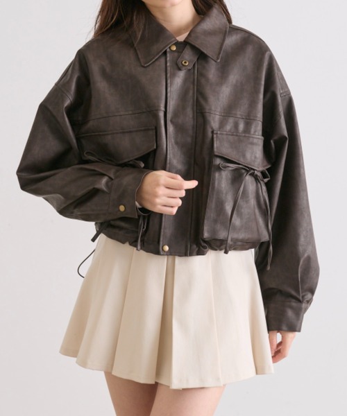 OLIVE des OLIVE(オリーブデオリーブ)の「リボンポケットエコレザーショート丈ブルゾン(ブルゾン・レディース・アイボリー/ブラウン/ブラック系その他・FREE)」の4枚目の写真