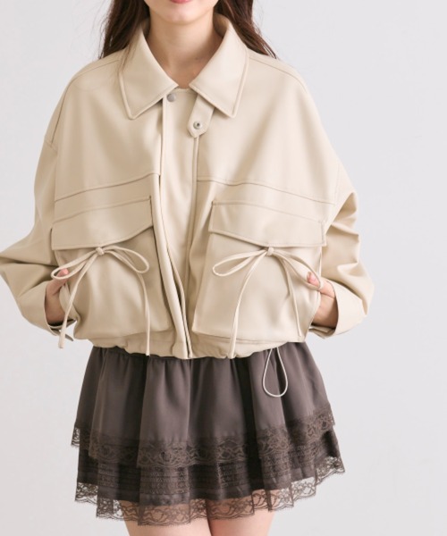 OLIVE des OLIVE(オリーブデオリーブ)の「リボンポケットエコレザーショート丈ブルゾン(ブルゾン・レディース・アイボリー/ブラウン/ブラック系その他・FREE)」の14枚目の写真