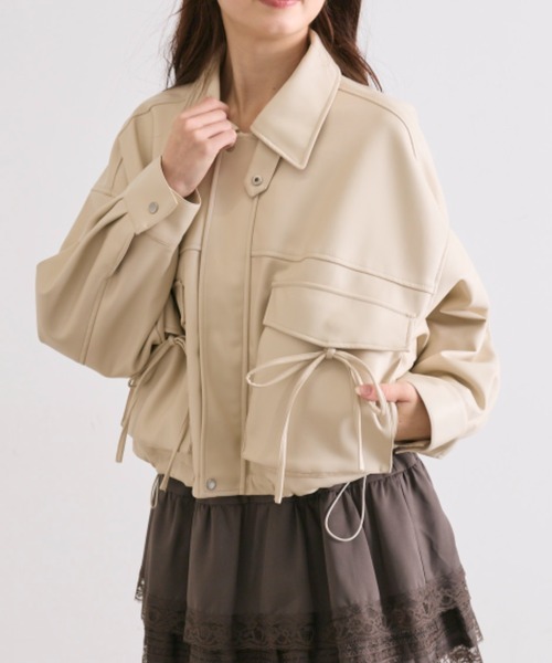 OLIVE des OLIVE(オリーブデオリーブ)の「リボンポケットエコレザーショート丈ブルゾン(ブルゾン・レディース・アイボリー/ブラウン/ブラック系その他・FREE)」の12枚目の写真