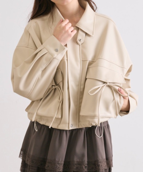 OLIVE des OLIVE リボンポケットエコレザーショート丈ブルゾン OLIVE des OLIVE（オリーブデオリーブ）の「リボンポケット