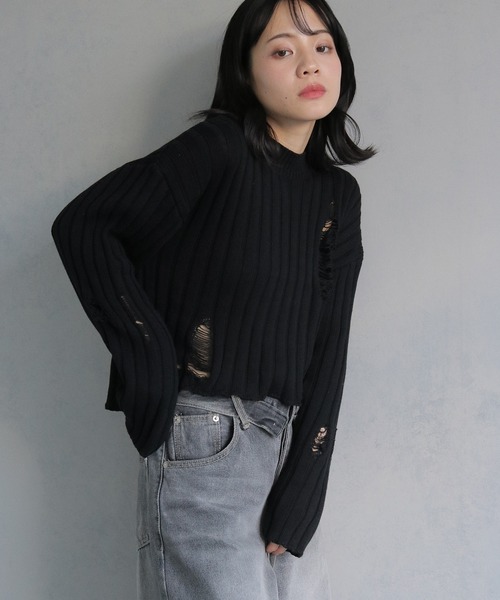 cheriella（シェリエラ）の「【cheriella】ダメージニットプルオーバー DAMAGED KNIT PULLOVER（ニット/セーター・レディース・ホワイト/ブラック/ブルー・M）」の17枚目の写真