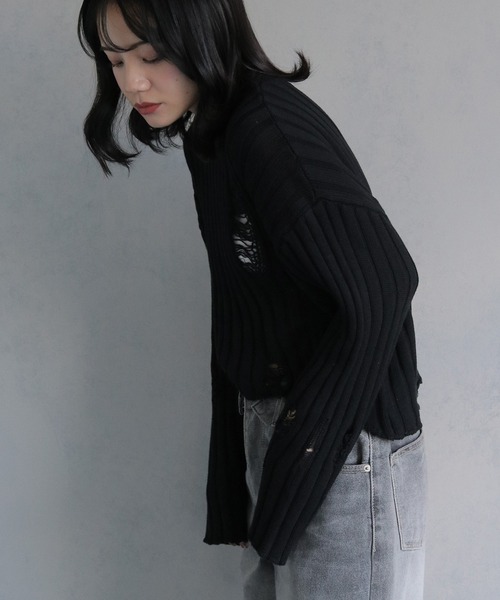 cheriella（シェリエラ）の「【cheriella】ダメージニットプルオーバー DAMAGED KNIT PULLOVER（ニット/セーター・レディース・ホワイト/ブラック/ブルー・M）」の18枚目の写真