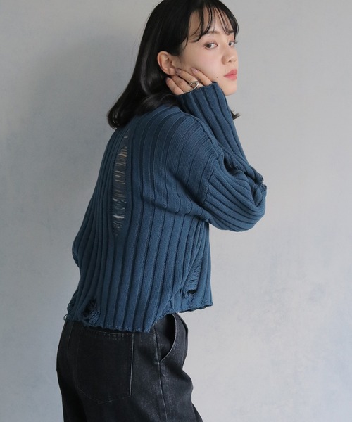 cheriella（シェリエラ）の「【cheriella】ダメージニットプルオーバー DAMAGED KNIT PULLOVER（ニット/セーター・レディース・ホワイト/ブラック/ブルー・M）」の13枚目の写真