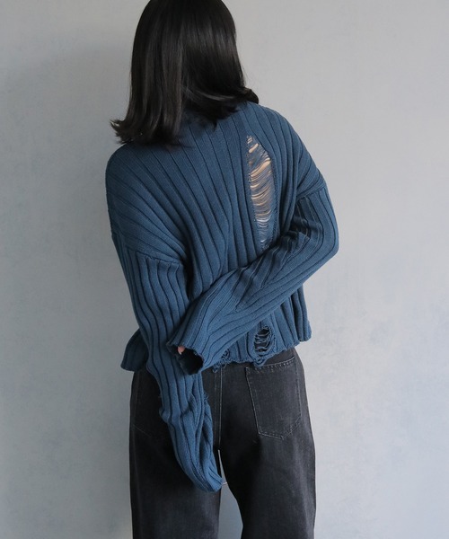 cheriella（シェリエラ）の「【cheriella】ダメージニットプルオーバー DAMAGED KNIT PULLOVER（ニット/セーター・レディース・ホワイト/ブラック/ブルー・M）」の14枚目の写真