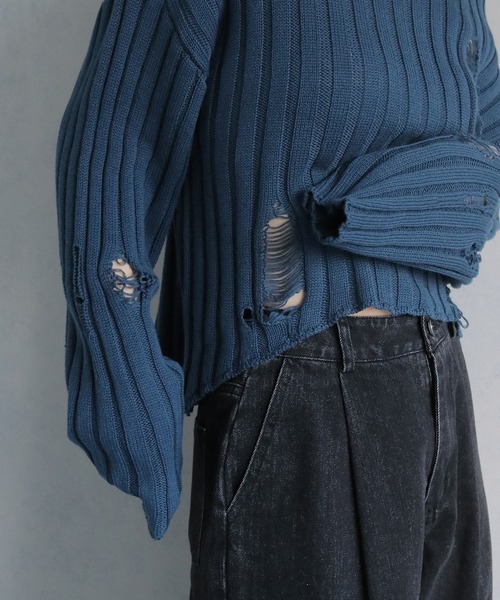 cheriella（シェリエラ）の「【cheriella】ダメージニットプルオーバー DAMAGED KNIT PULLOVER（ニット/セーター・レディース・ホワイト/ブラック/ブルー・M）」の5枚目の写真