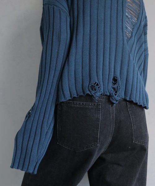 cheriella（シェリエラ）の「【cheriella】ダメージニットプルオーバー DAMAGED KNIT PULLOVER（ニット/セーター・レディース・ホワイト/ブラック/ブルー・M）」の6枚目の写真
