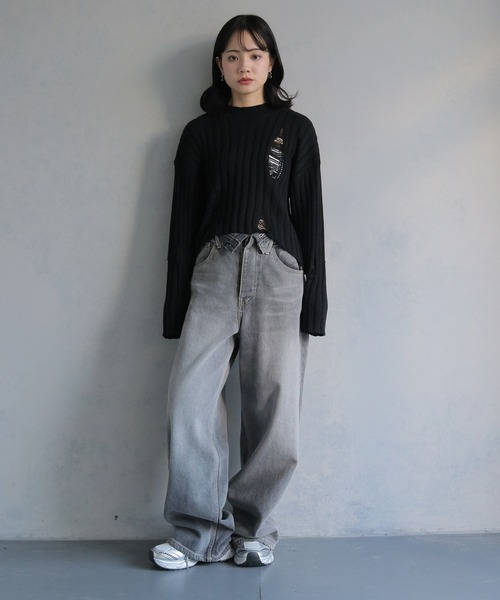 cheriella（シェリエラ）の「【cheriella】ダメージニットプルオーバー DAMAGED KNIT PULLOVER（ニット/セーター・レディース・ホワイト/ブラック/ブルー・M）」の20枚目の写真