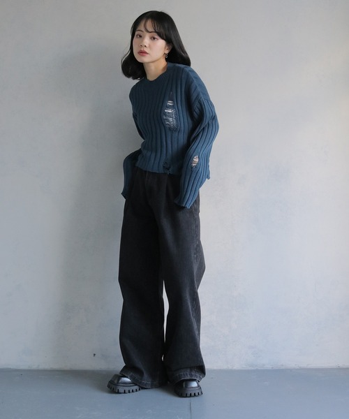 cheriella（シェリエラ）の「【cheriella】ダメージニットプルオーバー DAMAGED KNIT PULLOVER（ニット/セーター・レディース・ホワイト/ブラック/ブルー・M）」の7枚目の写真