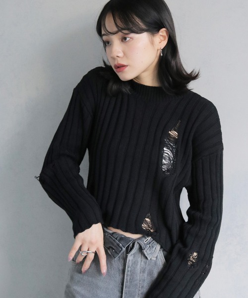 cheriella（シェリエラ）の「【cheriella】ダメージニットプルオーバー DAMAGED KNIT PULLOVER（ニット/セーター・レディース・ホワイト/ブラック/ブルー・M）」の15枚目の写真