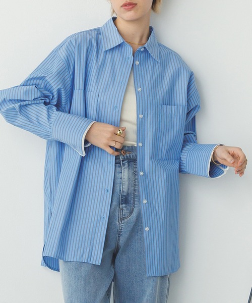 hunch（ハンチ）の「【WEB限定/別注】タイプライター オーバーシャツ（シャツ/ブラウス・レディース・チャコール/ホワイト系その他/ホワイト/ライトピンク/ブルー/ブルー系その他・FREE）」の7枚目の写真