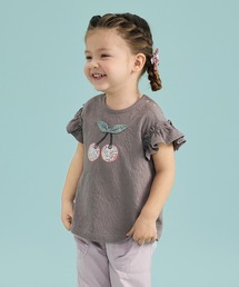 combimini（コンビミニ）の「半袖楊柳フリル袖トップス（さくらんぼ）（Tシャツ/カットソー）」