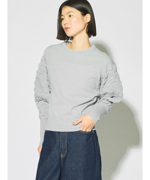 MIDIUMISOLID（ミディウミソリッド）の「MIDIUMISOLID for Ladies パフスリーブジャカードプルオーバー（ニット/セーター・レディース・ブラック/オフホワイト/ライトブルー・FREE）」の10枚目の写真