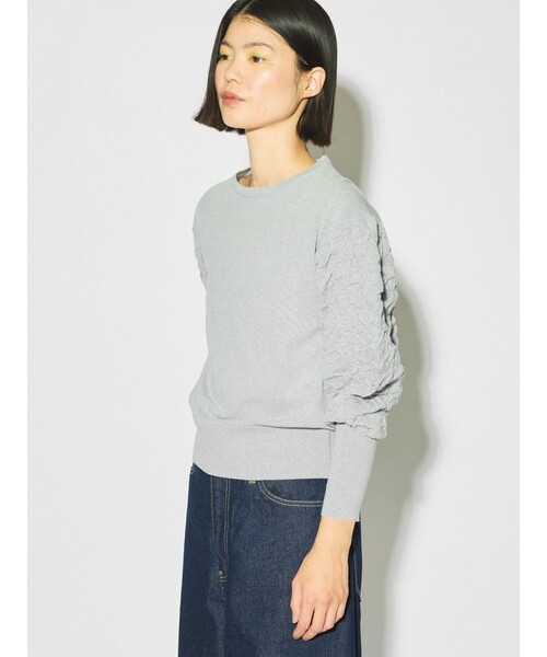 MIDIUMISOLID（ミディウミソリッド）の「MIDIUMISOLID for Ladies パフスリーブジャカードプルオーバー（ニット/セーター・レディース・ブラック/オフホワイト/ライトブルー・FREE）」の11枚目の写真