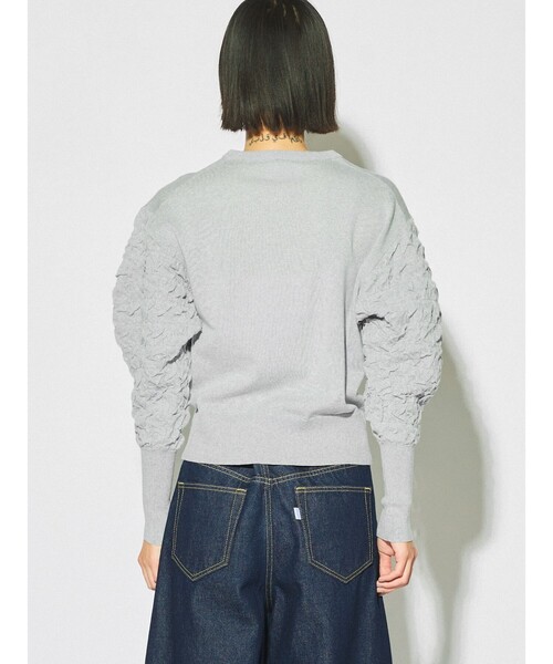 MIDIUMISOLID（ミディウミソリッド）の「MIDIUMISOLID for Ladies パフスリーブジャカードプルオーバー（ニット/セーター・レディース・ブラック/オフホワイト/ライトブルー・FREE）」の12枚目の写真