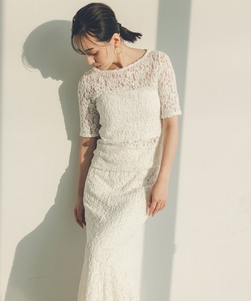 anuans シュリンクレースバルーンスカート （ホワイト、S） シュリンクレースバルーンスカート（スカート）｜anuans（ア