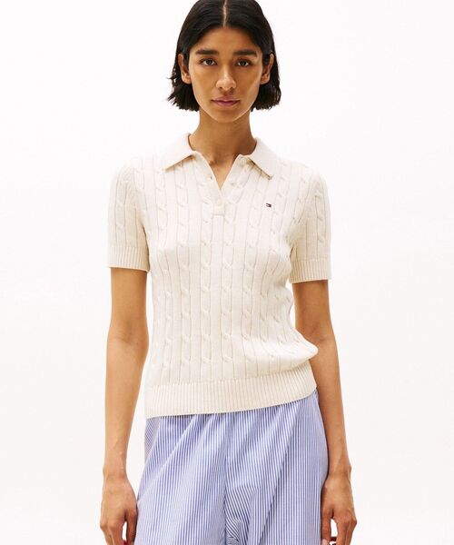 tommy jeans（トミー ジーンズ）の「ケーブルポロニット（ニット/セーター・レディース・ネイビー/ブルー/イエロー/グレー・XX-SMALL/X-SMALL/MEDIUM/SMALL）」の2枚目の写真