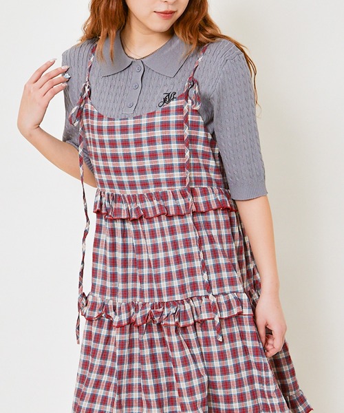 GORGE(ゴージ)の「《上品カジュアル》レディース 細ケーブル 半袖ニットポロ 刺しゅう入り 春夏秋(ニット/セーター・レディース・ネイビー/グレー/アイボリー・F)」の1枚目の写真