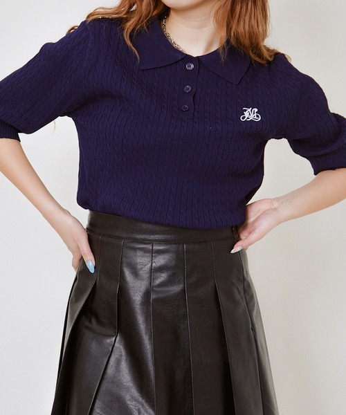 GORGE(ゴージ)の「《上品カジュアル》レディース 細ケーブル 半袖ニットポロ 刺しゅう入り 春夏秋(ニット/セーター・レディース・ネイビー/グレー/アイボリー・F)」の11枚目の写真